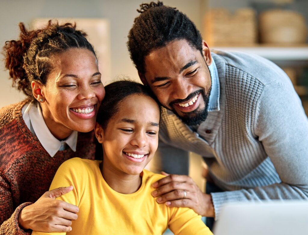 Girl with parents