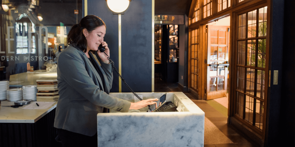 Student at front desk