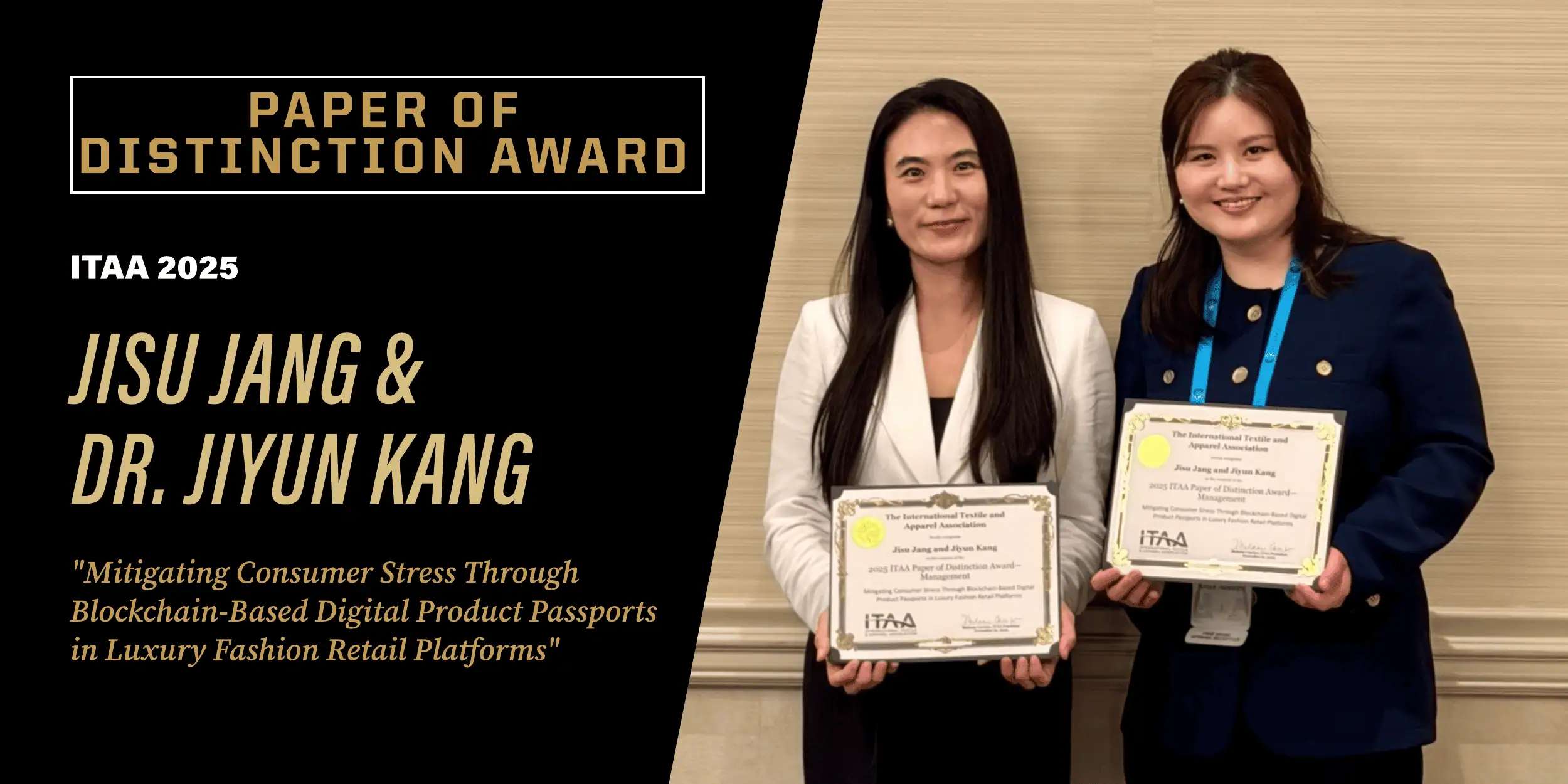 Jisu Jang and Dr. Jiyun Kang receiving the 2025 ITAA Paper of Distinction Award