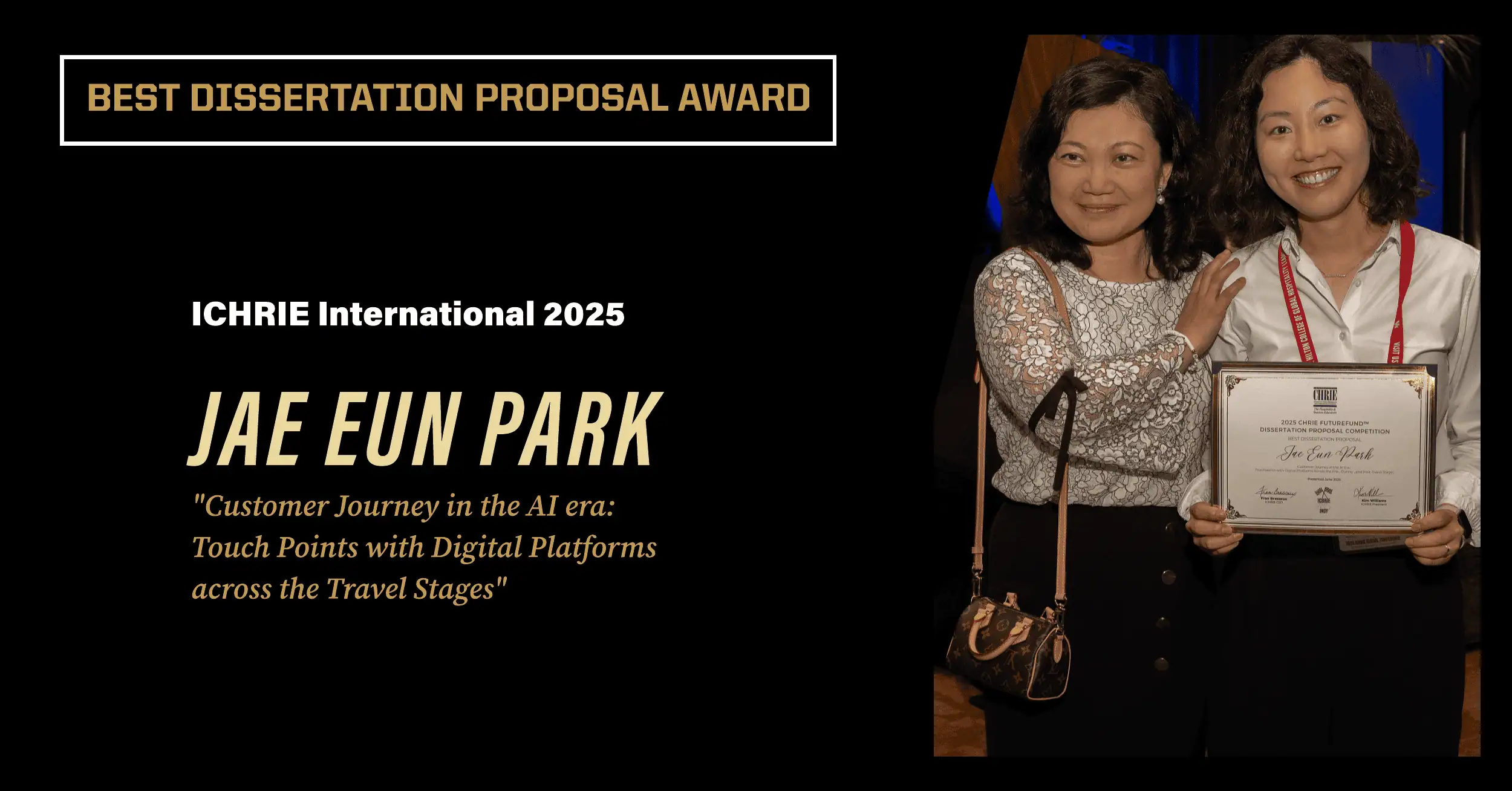 Jae Eun Park, Purdue graduate student, receives Best Dissertation Proposal Award at ICHRIE International 2025.