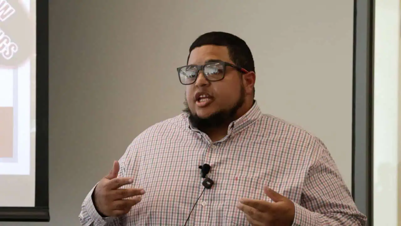 Cord Billings’ Say It BIG 2025 project featuring a photo of the Tippecanoe County Community Corrections Center and a S.M.A.R.T. steps-to-new-beginnings visual.